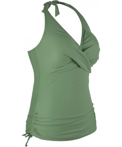 Women's Plunging V Neck Halter Swim Tops Front Twist Swimwear Shirred Tankini Top Front Twist Army Green $18.00 Swimsuits