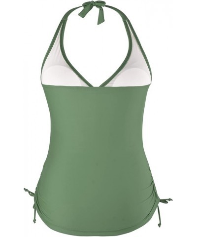 Women's Plunging V Neck Halter Swim Tops Front Twist Swimwear Shirred Tankini Top Front Twist Army Green $18.00 Swimsuits