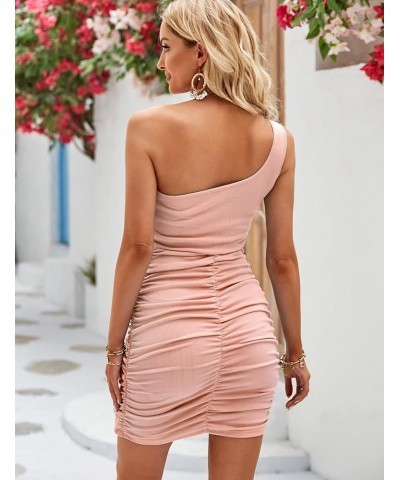 Women's One Shoulder Ruched Bodycon Dress Sexy Cocktail Party Wrap Mini Dresses Pink $10.25 Dresses