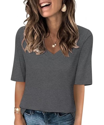 Women's V Neck T Shirts Half Sleeve Tops Casual Solid Summer Tees Charcoal $9.79 T-Shirts