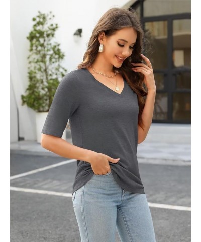 Women's V Neck T Shirts Half Sleeve Tops Casual Solid Summer Tees Charcoal $9.79 T-Shirts