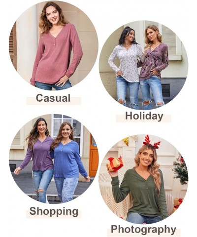 Womens Button Up T-Shirts Long Sleeve Henley Tunic Tops V-Neck Casual Sweatshirt Two Buttons Snowflake - Red $14.39 Tops