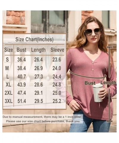 Womens Button Up T-Shirts Long Sleeve Henley Tunic Tops V-Neck Casual Sweatshirt Two Buttons Snowflake - Red $14.39 Tops