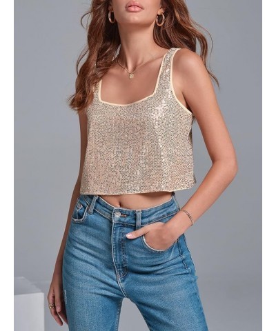 Women's Sequin Crop Tank Tops Cute Sleeveless Sparkly Camisole Blouse Cocktail Evening Party Tank Shirts Rose Gold $10.57 Tanks