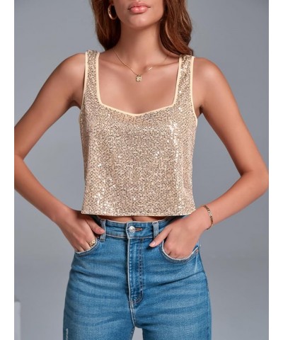 Women's Sequin Crop Tank Tops Cute Sleeveless Sparkly Camisole Blouse Cocktail Evening Party Tank Shirts Rose Gold $10.57 Tanks