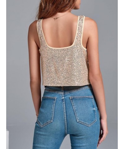 Women's Sequin Crop Tank Tops Cute Sleeveless Sparkly Camisole Blouse Cocktail Evening Party Tank Shirts Rose Gold $10.57 Tanks