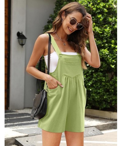 Summer Women's Cotton Linen Overall Short Casual Wide Leg Rompers Jumpsuits with Pockets Lime $15.45 Overalls