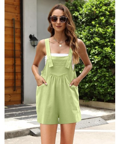 Summer Women's Cotton Linen Overall Short Casual Wide Leg Rompers Jumpsuits with Pockets Lime $15.45 Overalls