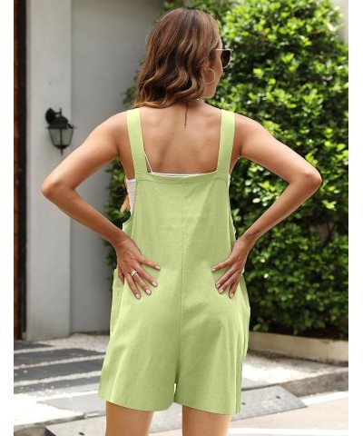 Summer Women's Cotton Linen Overall Short Casual Wide Leg Rompers Jumpsuits with Pockets Lime $15.45 Overalls