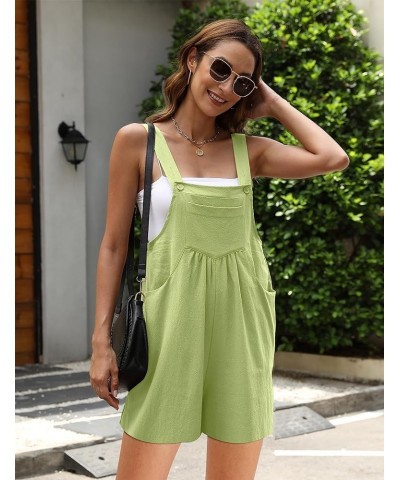 Summer Women's Cotton Linen Overall Short Casual Wide Leg Rompers Jumpsuits with Pockets Lime $15.45 Overalls