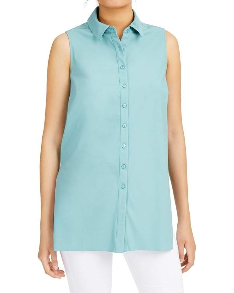 Womens Button-Down Sleeveless Button-Down Top Green $14.69 Blouses