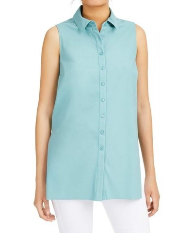 Womens Button-Down Sleeveless Button-Down Top Green $14.69 Blouses