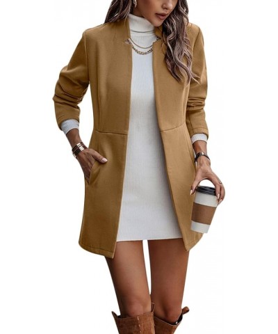 Women Woolen Long Sleeve Jackets Coat Solid Open Front Wool Cardigan Coats Outwear Khaki $20.99 Coats