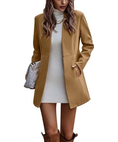 Women Woolen Long Sleeve Jackets Coat Solid Open Front Wool Cardigan Coats Outwear Khaki $20.99 Coats