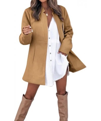 Women Woolen Long Sleeve Jackets Coat Solid Open Front Wool Cardigan Coats Outwear Khaki $20.99 Coats