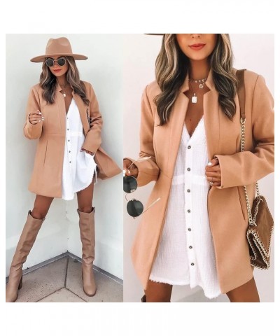 Women Woolen Long Sleeve Jackets Coat Solid Open Front Wool Cardigan Coats Outwear Khaki $20.99 Coats