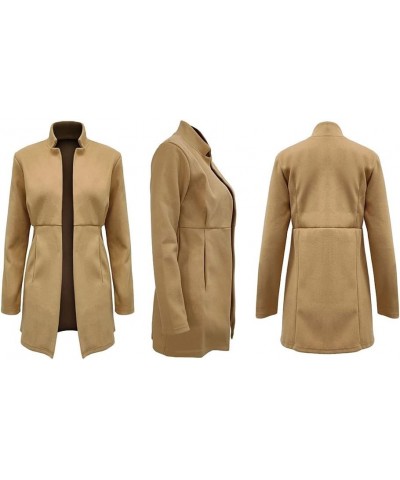 Women Woolen Long Sleeve Jackets Coat Solid Open Front Wool Cardigan Coats Outwear Khaki $20.99 Coats