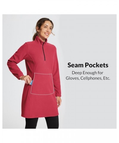 Women's Polar Fleece Dress Long Vest Sweatshirt Tunic Dress Quarter Zip Pullover Winter Outfits Pocket Red $23.52 Activewear