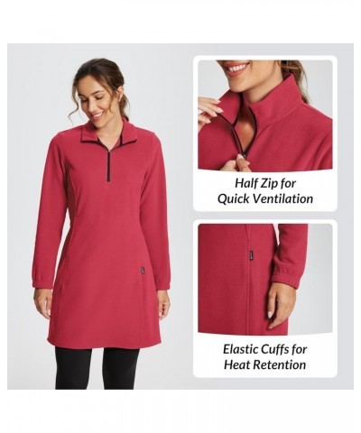 Women's Polar Fleece Dress Long Vest Sweatshirt Tunic Dress Quarter Zip Pullover Winter Outfits Pocket Red $23.52 Activewear