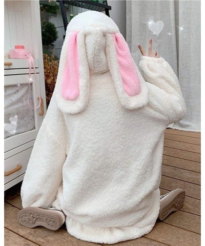 Kawaii Anime Cosplay Bunny Ear Hoodies for Women Sweet Lovely Fuzzy Fluffy Rabbit Sweater Tops Jacket Coats Girls White $14.3...