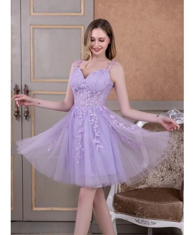 Tulle Homecoming Dresses for Teens Lace Short Prom Dress Spaghetti Straps Appliques Mini Cocktail Party Gowns Sky Blue $32.39...