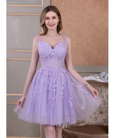 Tulle Homecoming Dresses for Teens Lace Short Prom Dress Spaghetti Straps Appliques Mini Cocktail Party Gowns Sky Blue $32.39...