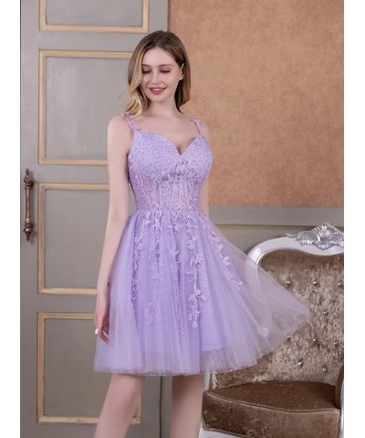 Tulle Homecoming Dresses for Teens Lace Short Prom Dress Spaghetti Straps Appliques Mini Cocktail Party Gowns Sky Blue $32.39...