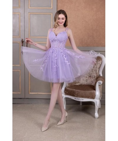 Tulle Homecoming Dresses for Teens Lace Short Prom Dress Spaghetti Straps Appliques Mini Cocktail Party Gowns Sky Blue $32.39...