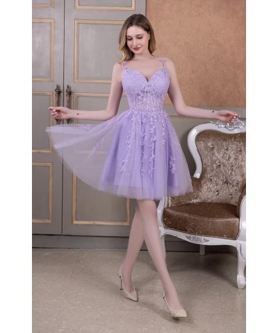 Tulle Homecoming Dresses for Teens Lace Short Prom Dress Spaghetti Straps Appliques Mini Cocktail Party Gowns Sky Blue $32.39...