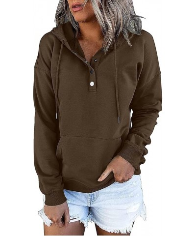 Womens Casual Hoodies Pullover Tops Drawstring Long Sleeve Button Down Sweatshirts 2022 Fall Clothes With Pocket Brown $7.83 ...