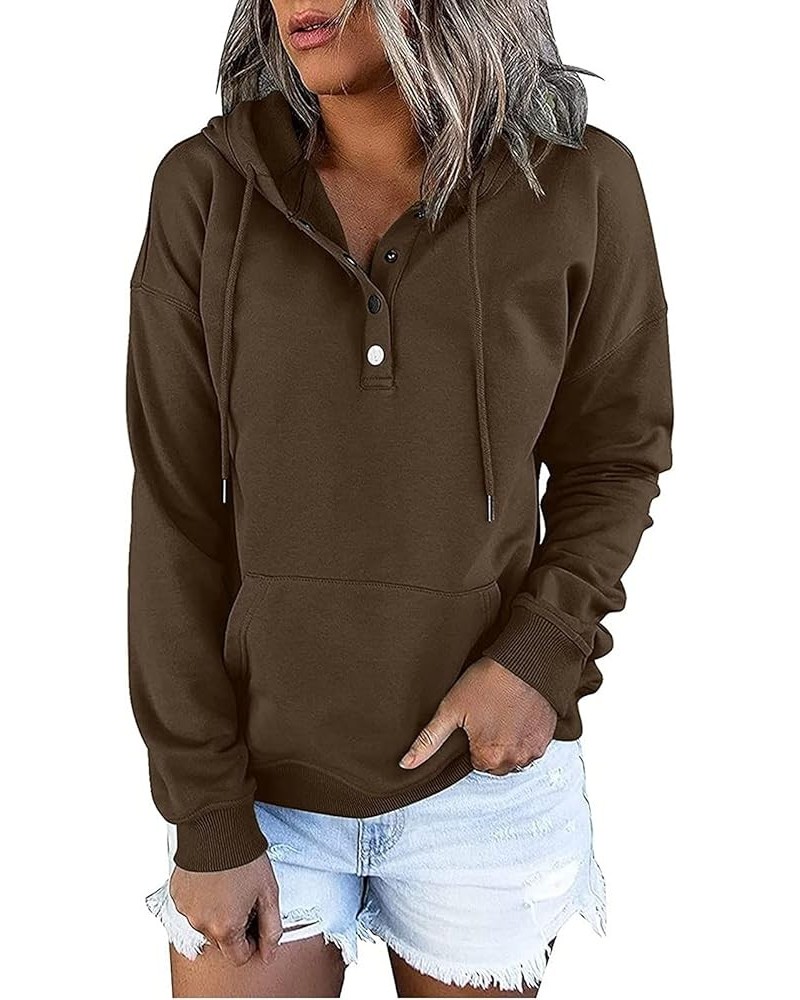 Womens Casual Hoodies Pullover Tops Drawstring Long Sleeve Button Down Sweatshirts 2022 Fall Clothes With Pocket Brown $7.83 ...