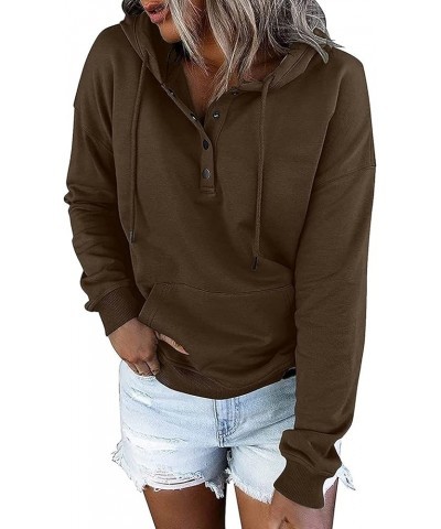 Womens Casual Hoodies Pullover Tops Drawstring Long Sleeve Button Down Sweatshirts 2022 Fall Clothes With Pocket Brown $7.83 ...