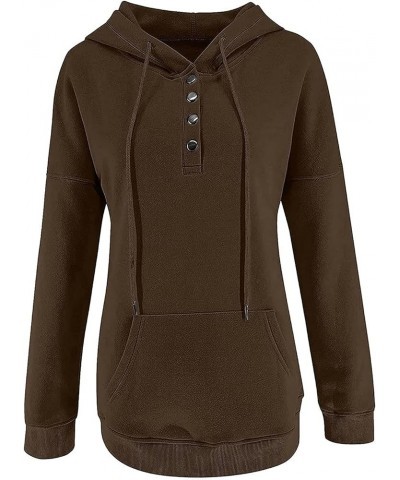 Womens Casual Hoodies Pullover Tops Drawstring Long Sleeve Button Down Sweatshirts 2022 Fall Clothes With Pocket Brown $7.83 ...