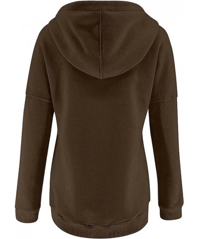 Womens Casual Hoodies Pullover Tops Drawstring Long Sleeve Button Down Sweatshirts 2022 Fall Clothes With Pocket Brown $7.83 ...