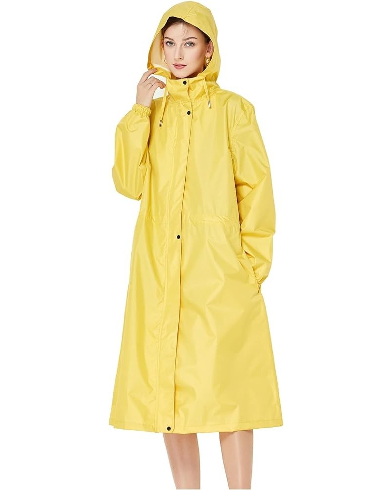 Women Long Raincoat Rain Jacket Coat with narrow sleeves Yellow $12.71 Coats