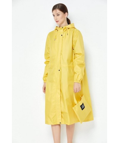 Women Long Raincoat Rain Jacket Coat with narrow sleeves Yellow $12.71 Coats