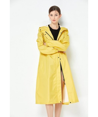 Women Long Raincoat Rain Jacket Coat with narrow sleeves Yellow $12.71 Coats