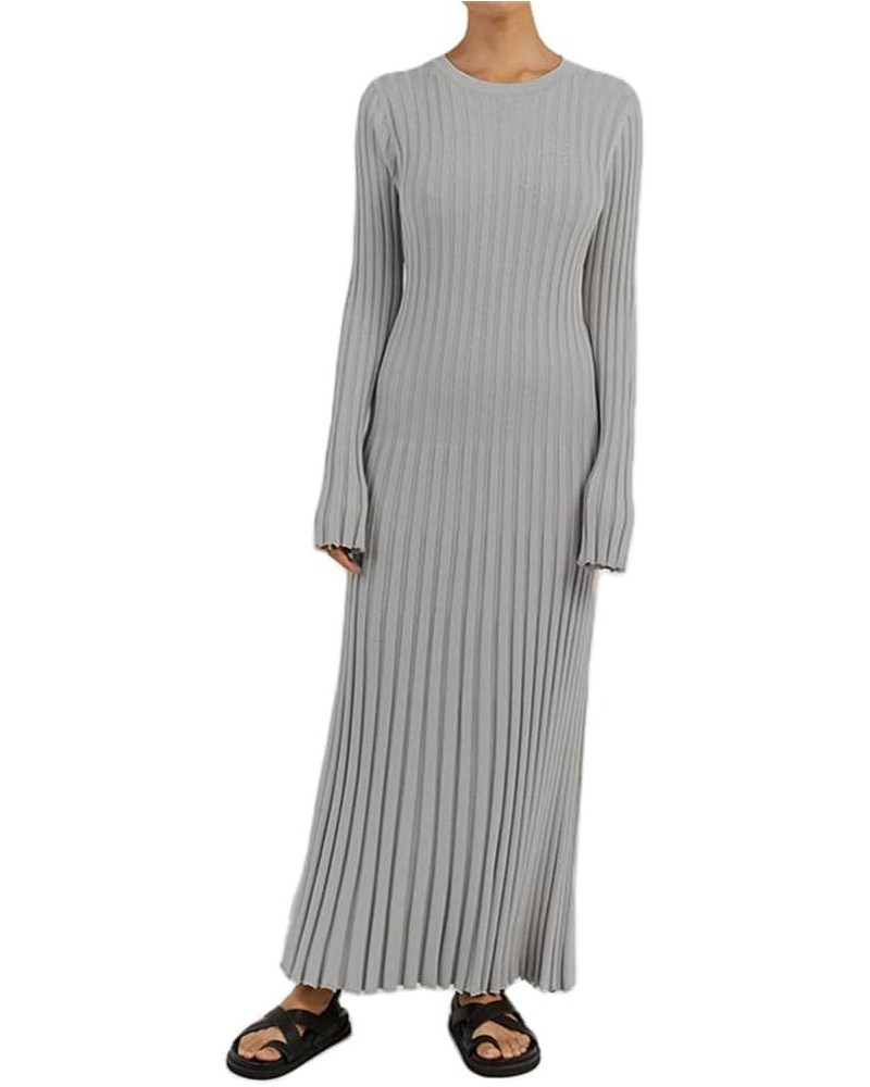 Women Ribbed Knit Maxi Dress Sexy Backless Long Sleeve Bodycon Long Dress Slim Flit Flowy Party Dress Y2K Streetwear B-crewne...