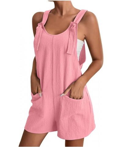 Summer Jumpsuit for Women 2023 Short Rompers Casual Loose Sleeveless Tie Knot Strap Jumpsuits Overalls with Pockets 03-pink $...
