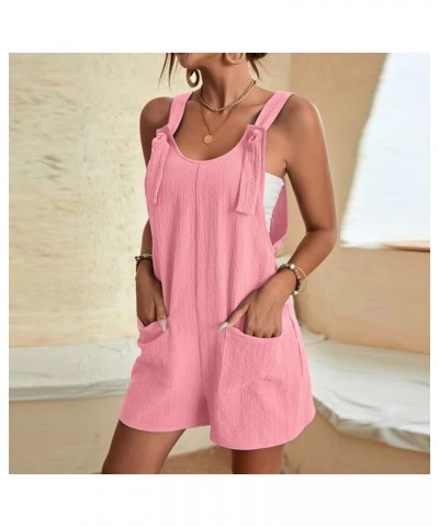 Summer Jumpsuit for Women 2023 Short Rompers Casual Loose Sleeveless Tie Knot Strap Jumpsuits Overalls with Pockets 03-pink $...