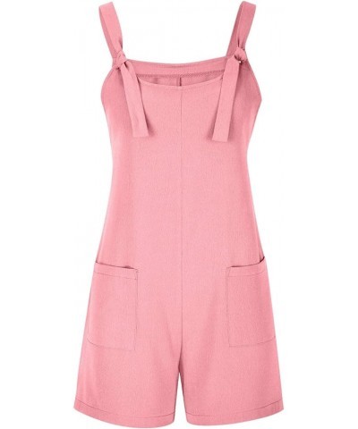 Summer Jumpsuit for Women 2023 Short Rompers Casual Loose Sleeveless Tie Knot Strap Jumpsuits Overalls with Pockets 03-pink $...