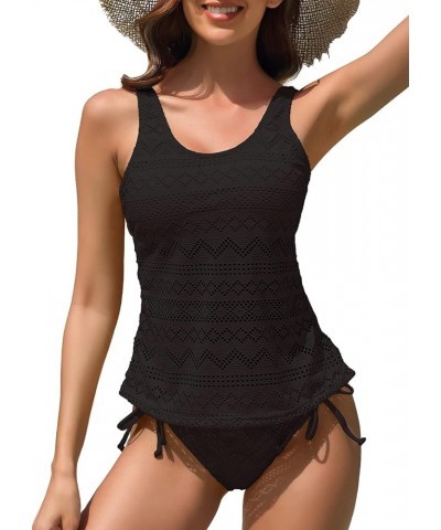 Tankini Bathing Suits for Women Two Piece V Neck Cutout Swimsuits Criss Cross Tie Back Swimwear Briefs 001black $15.40 Swimsuits