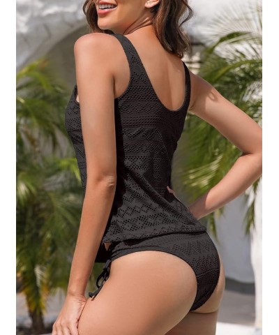 Tankini Bathing Suits for Women Two Piece V Neck Cutout Swimsuits Criss Cross Tie Back Swimwear Briefs 001black $15.40 Swimsuits