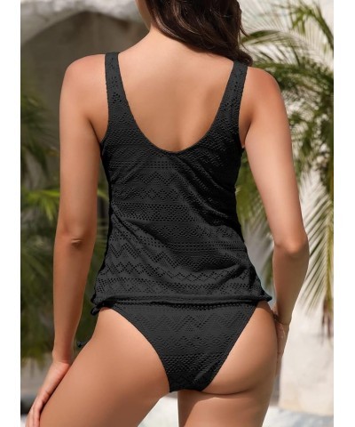 Tankini Bathing Suits for Women Two Piece V Neck Cutout Swimsuits Criss Cross Tie Back Swimwear Briefs 001black $15.40 Swimsuits