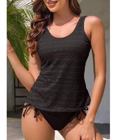 Tankini Bathing Suits for Women Two Piece V Neck Cutout Swimsuits Criss Cross Tie Back Swimwear Briefs 001black $15.40 Swimsuits