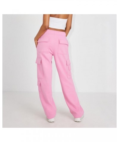 Women Cargo Sweatpants Baggy Straight Leg Stretchy Joggers Pants Flap Pockets Casual Fleece Sweat Pants Pink $19.78 Activewear