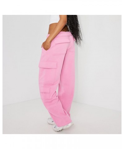 Women Cargo Sweatpants Baggy Straight Leg Stretchy Joggers Pants Flap Pockets Casual Fleece Sweat Pants Pink $19.78 Activewear