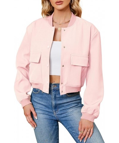 Womens Bomber Jacket Fashion Short Cropped Jacket Casual Jackets for Women Varsity Jacket with Pockets Spring Fall Pink $17.1...