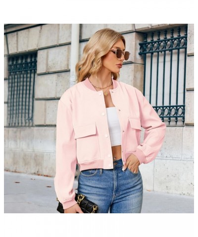 Womens Bomber Jacket Fashion Short Cropped Jacket Casual Jackets for Women Varsity Jacket with Pockets Spring Fall Pink $17.1...