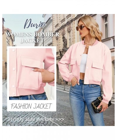 Womens Bomber Jacket Fashion Short Cropped Jacket Casual Jackets for Women Varsity Jacket with Pockets Spring Fall Pink $17.1...